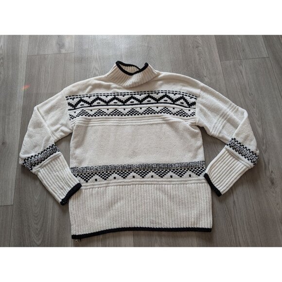 Christian Siriano Womens White & Black Geometric Knit Turtleneck Sweater Size M - Picture 4 of 8